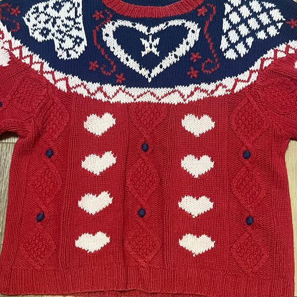 Vtg Heart Cable Knit Fair Isle Sweater OS Valentine Cottage Kid core Grannycore - Picture 2 of 6